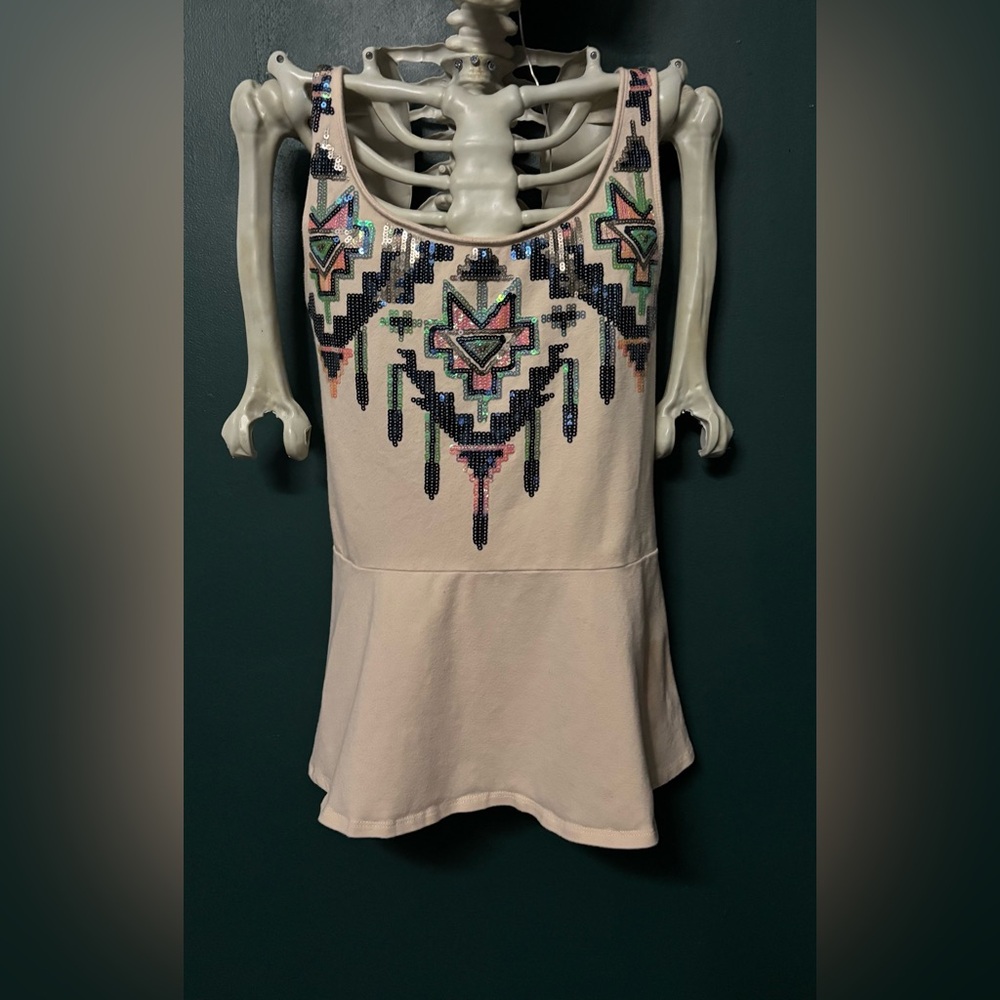 Sequin Embellished Cream Peplum Express Top